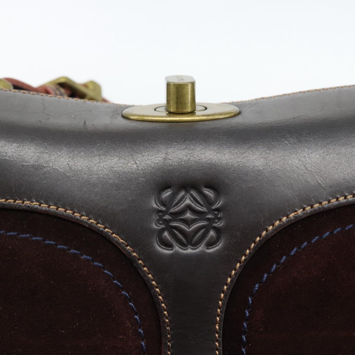 LOEWE Shoulder Bag Suede Leather Brown Gold Auth 190892