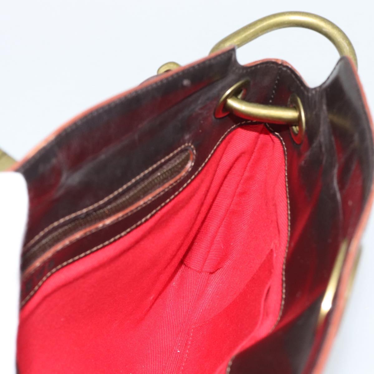 LOEWE Shoulder Bag Suede Leather Brown Gold Auth 190892