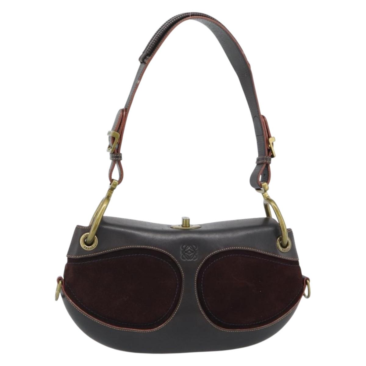 LOEWE Shoulder Bag Suede Leather Brown Gold Auth 190892