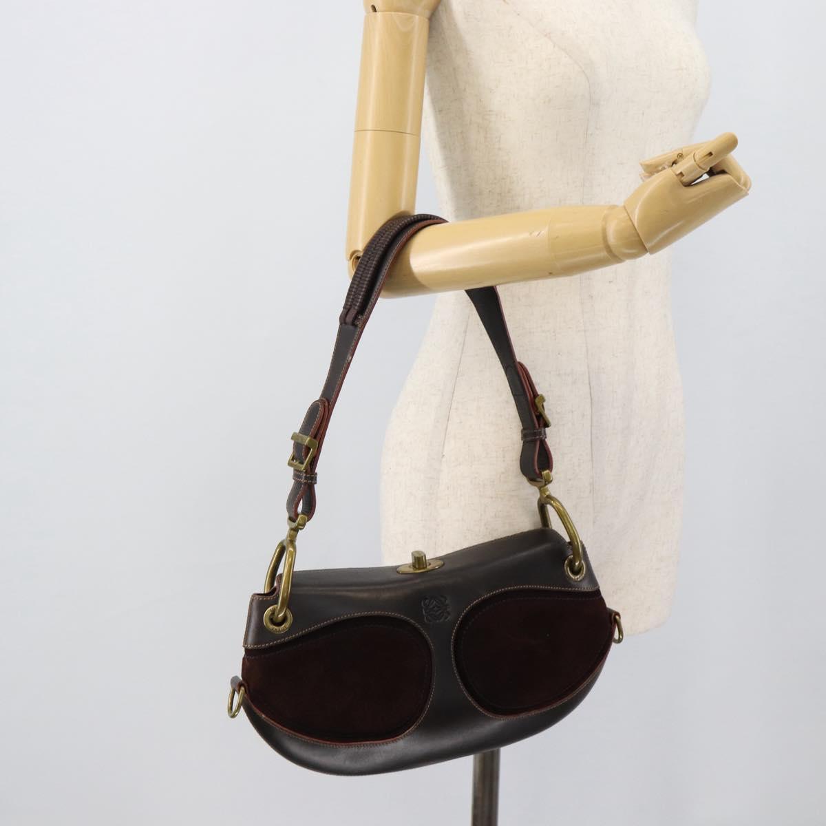 LOEWE Shoulder Bag Suede Leather Brown Gold Auth 190892