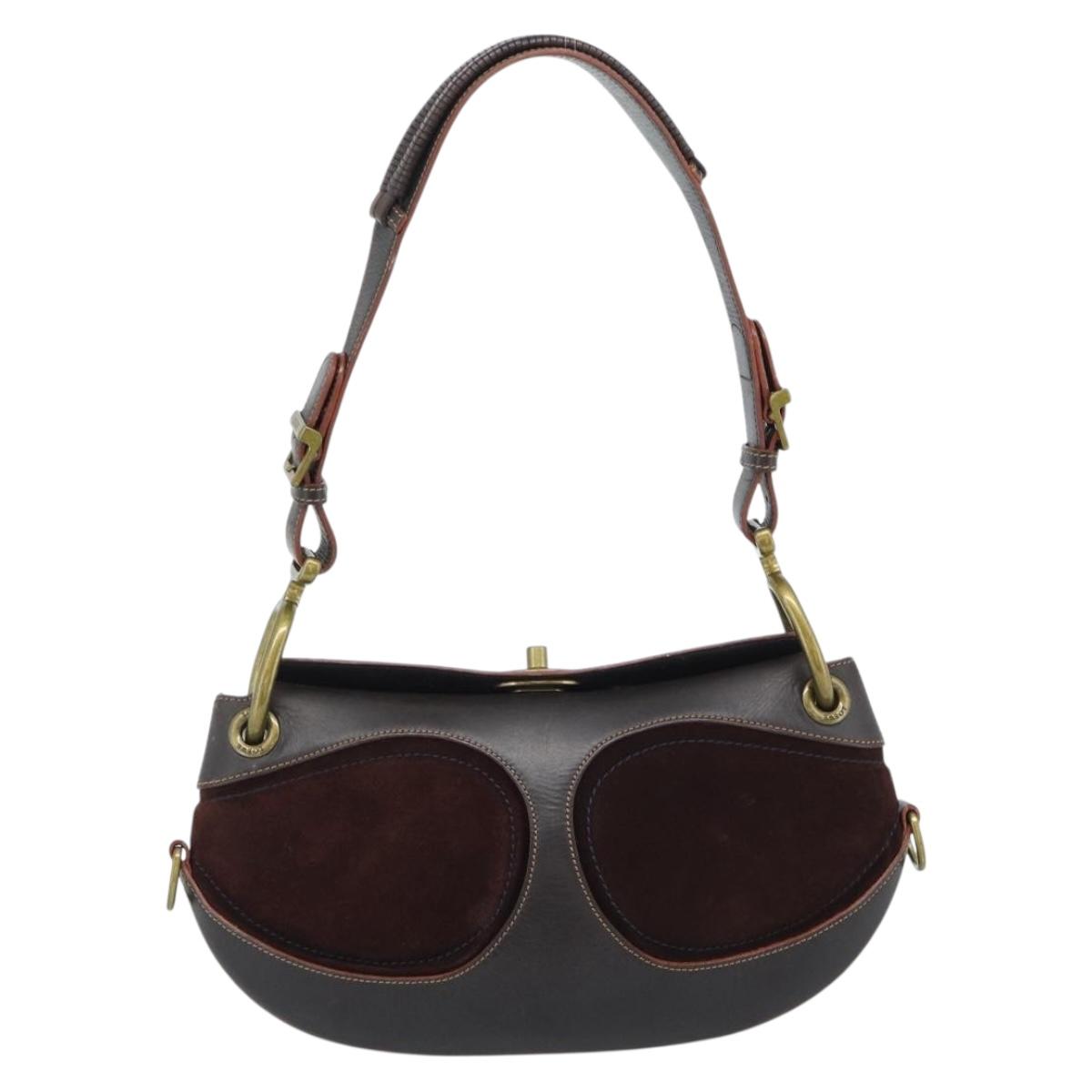 LOEWE Shoulder Bag Suede Leather Brown Gold Auth 190892