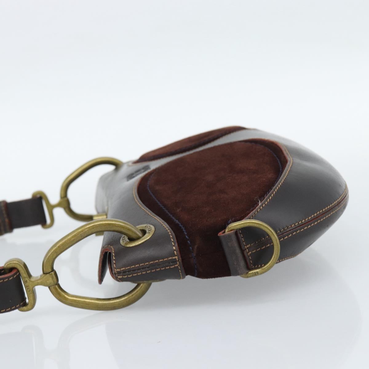 LOEWE Shoulder Bag Suede Leather Brown Gold Auth 190892