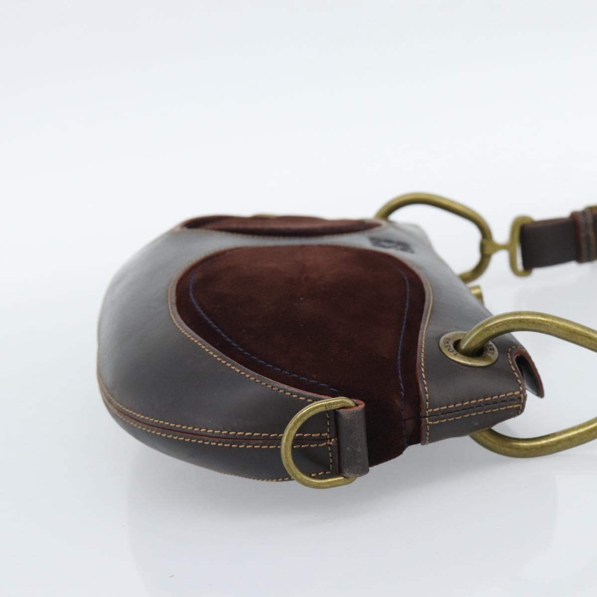 LOEWE Shoulder Bag Suede Leather Brown Gold Auth 190892