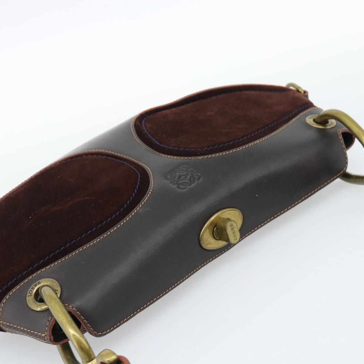 LOEWE Shoulder Bag Suede Leather Brown Gold Auth 190892