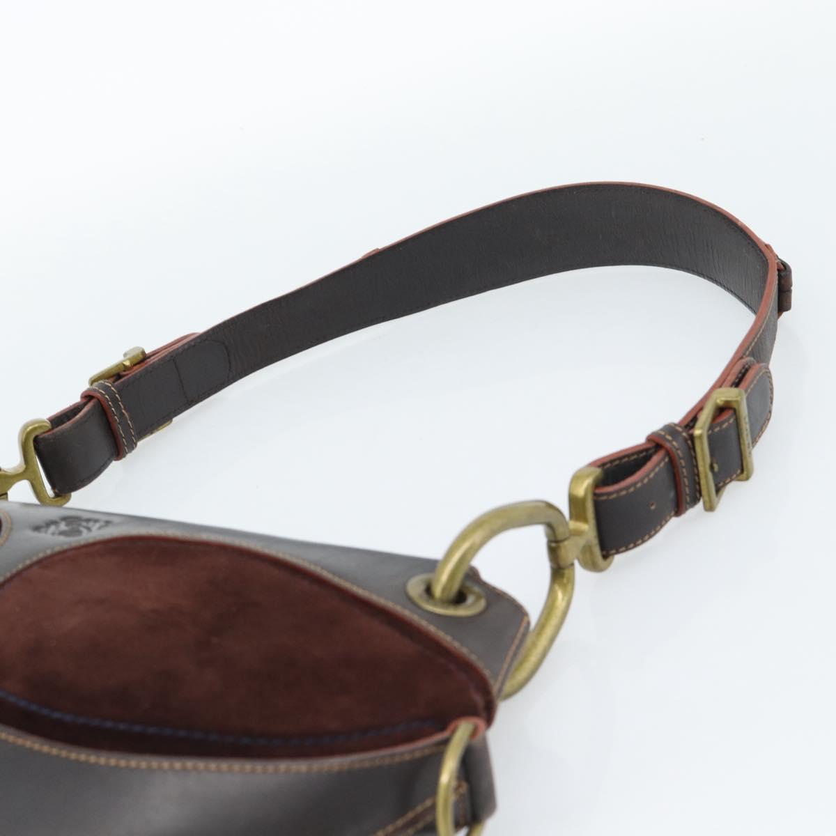 LOEWE Shoulder Bag Suede Leather Brown Gold Auth 190892