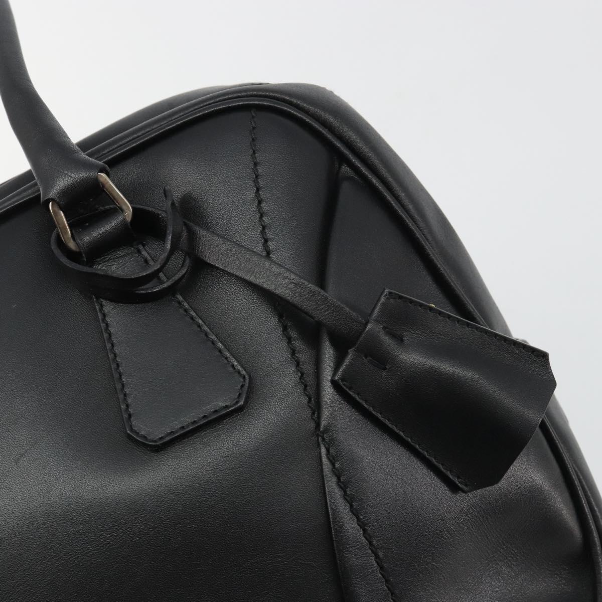 PRADA Bowling ag Hand Bag Leather Black Silver Auth 190893A