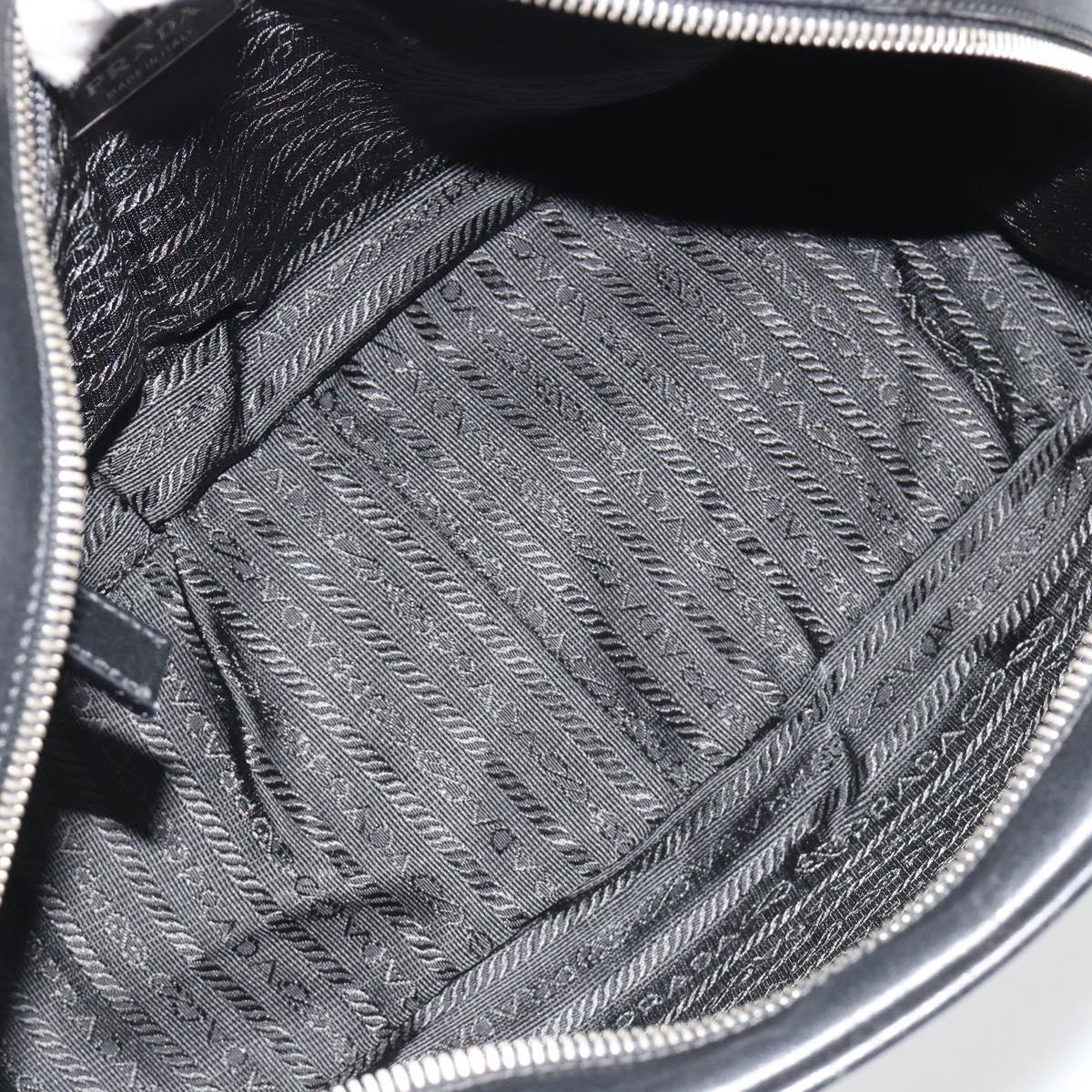 PRADA Bowling ag Hand Bag Leather Black Silver Auth 190893A