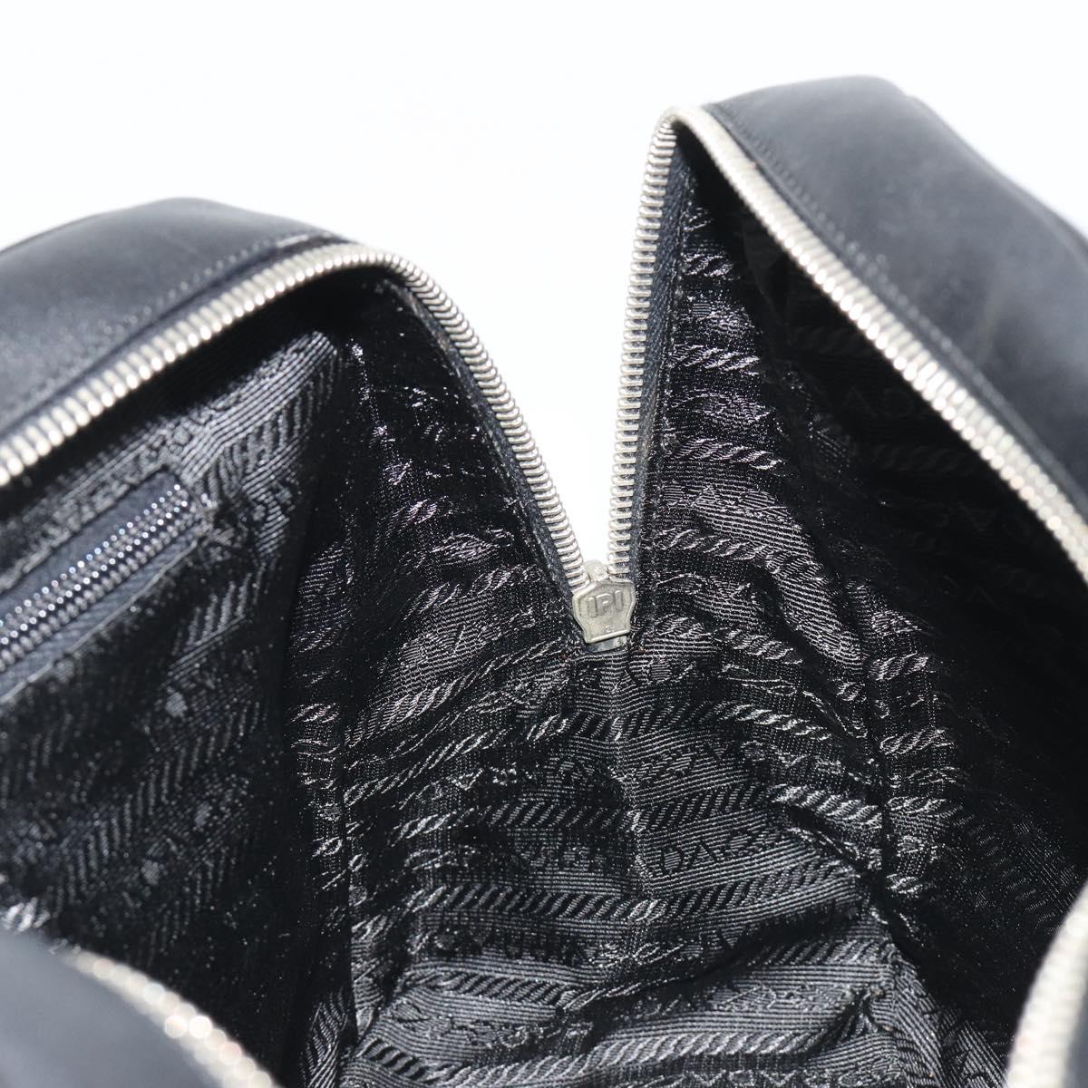 PRADA Bowling ag Hand Bag Leather Black Silver Auth 190893A