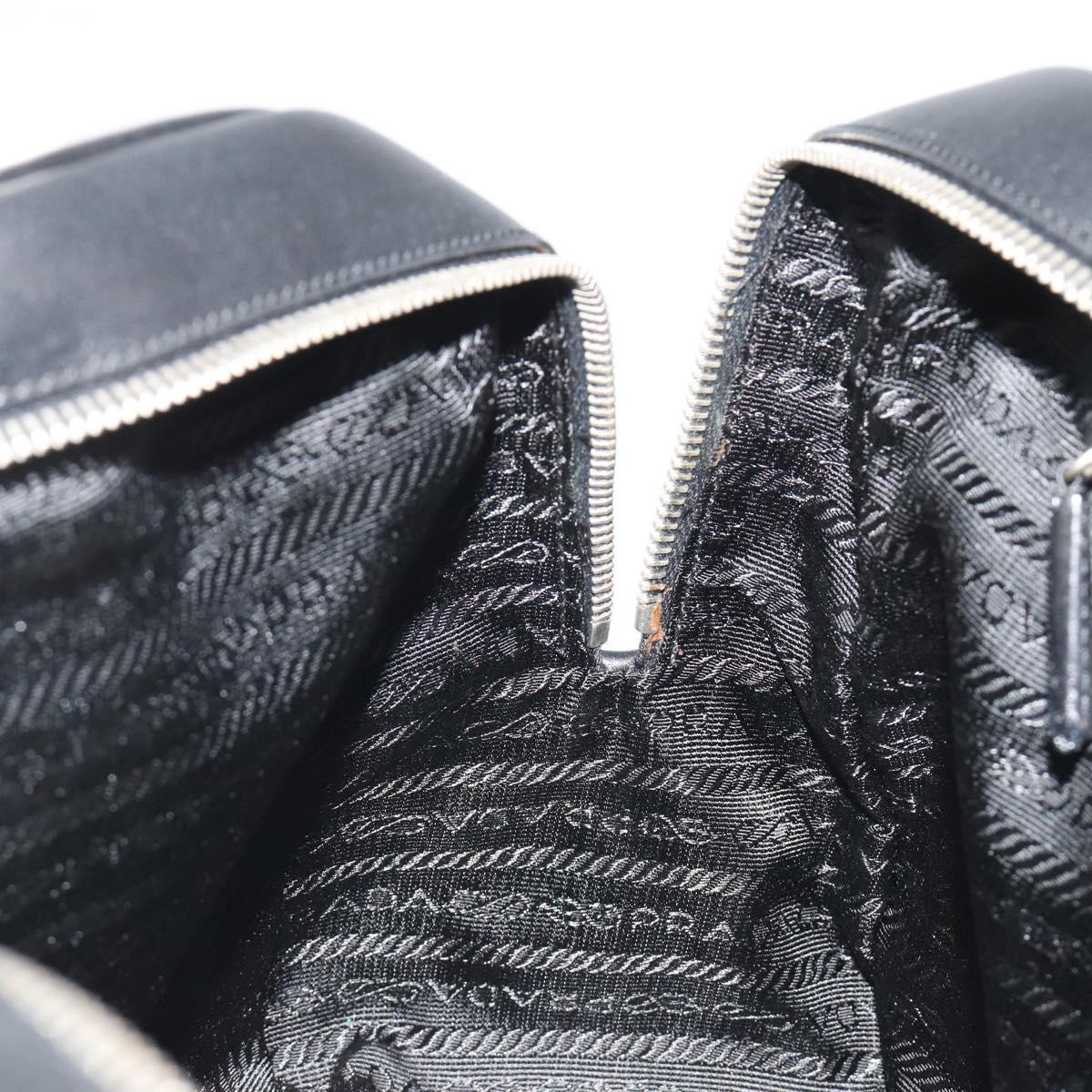 PRADA Bowling ag Hand Bag Leather Black Silver Auth 190893A