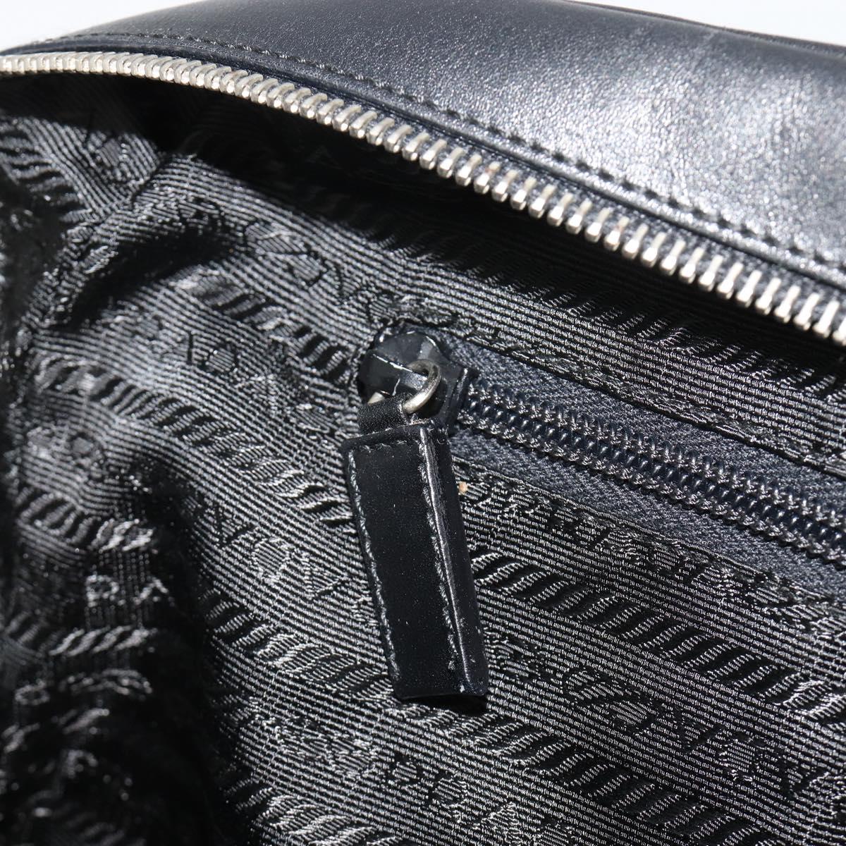 PRADA Bowling ag Hand Bag Leather Black Silver Auth 190893A