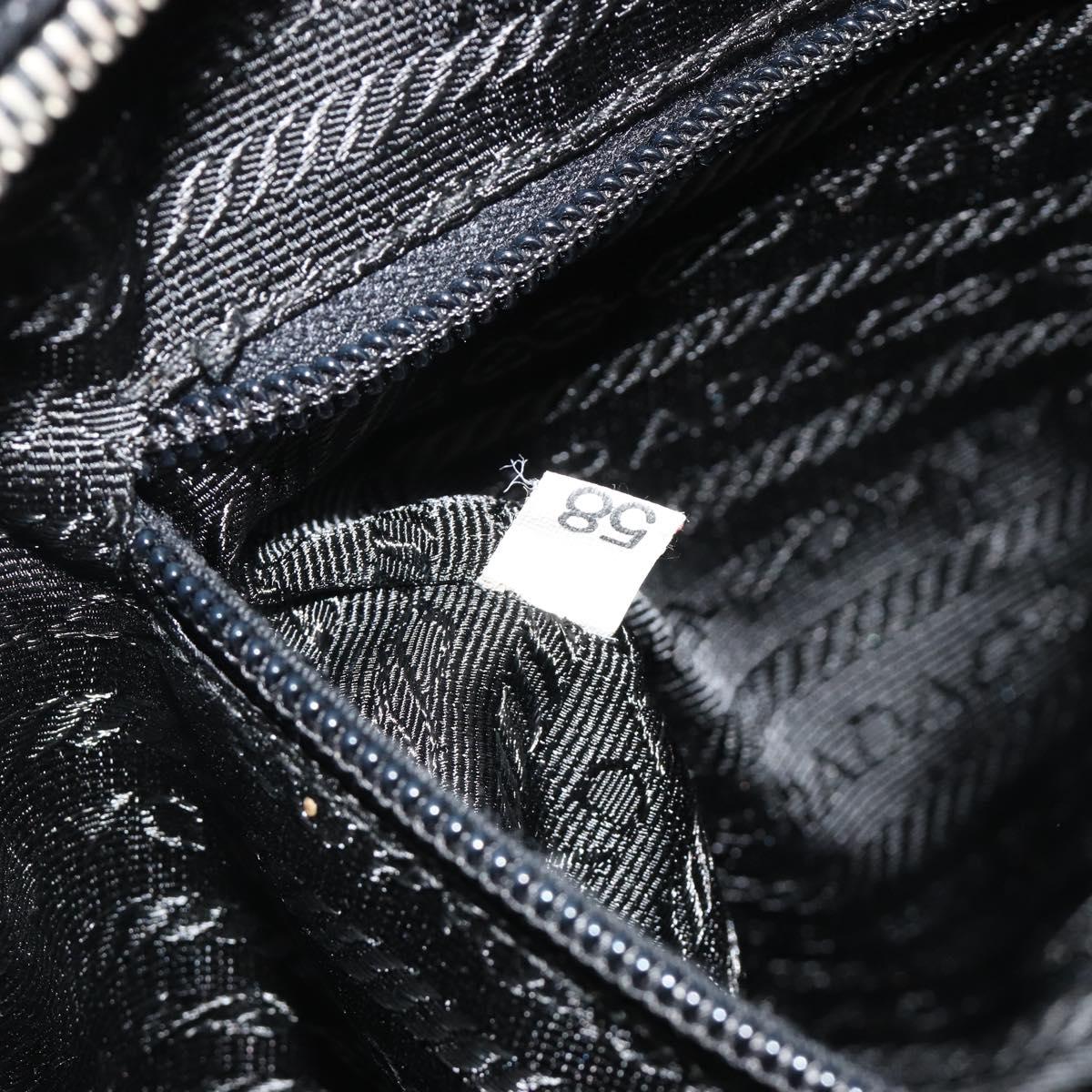 PRADA Bowling ag Hand Bag Leather Black Silver Auth 190893A