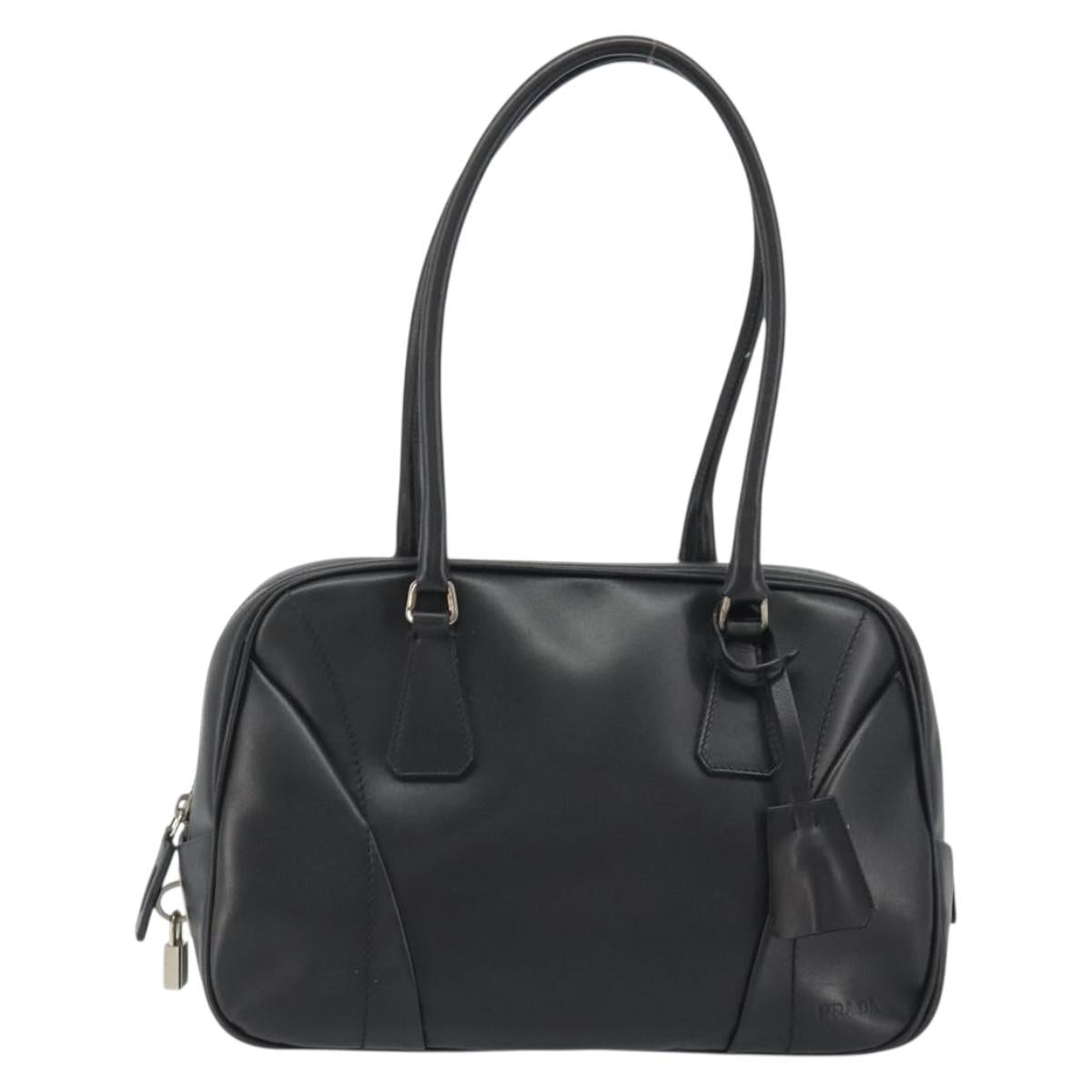 PRADA Bowling ag Hand Bag Leather Black Silver Auth 190893A
