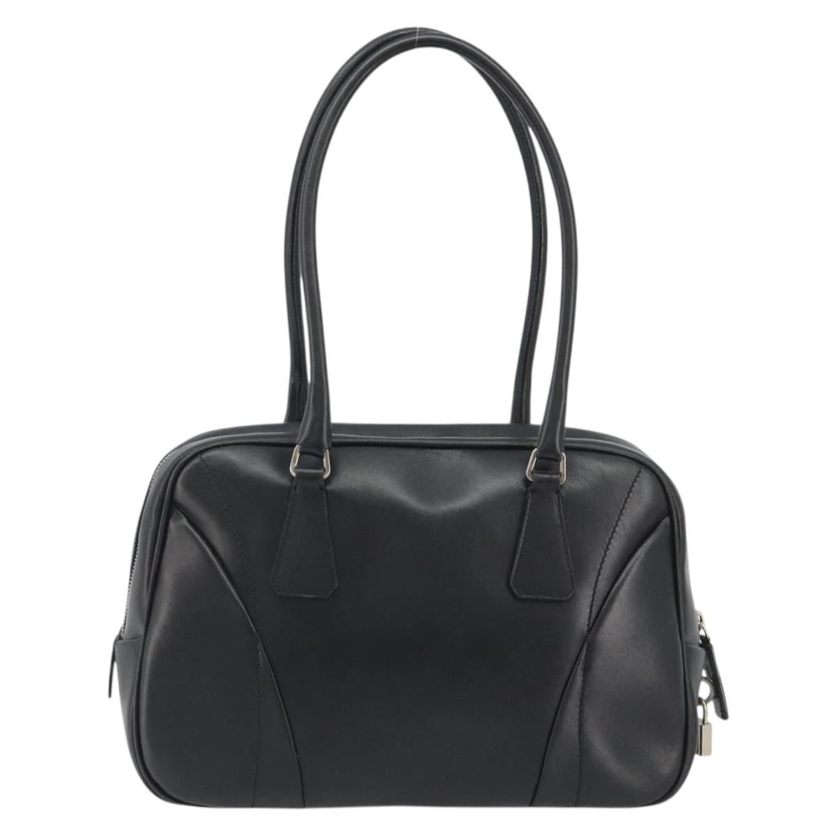 PRADA Bowling ag Hand Bag Leather Black Silver Auth 190893A