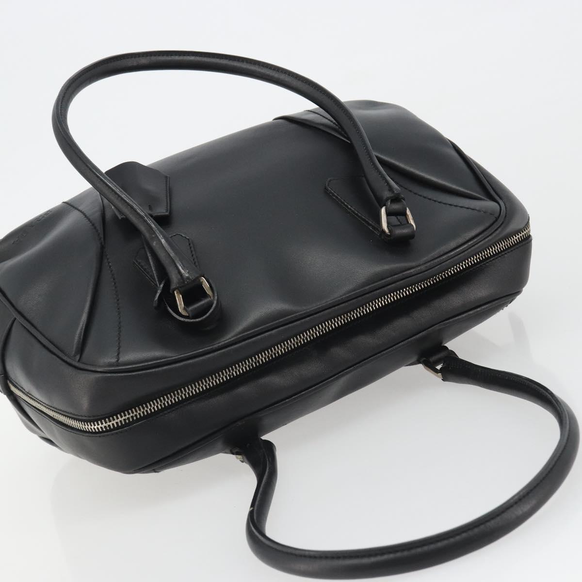 PRADA Bowling ag Hand Bag Leather Black Silver Auth 190893A