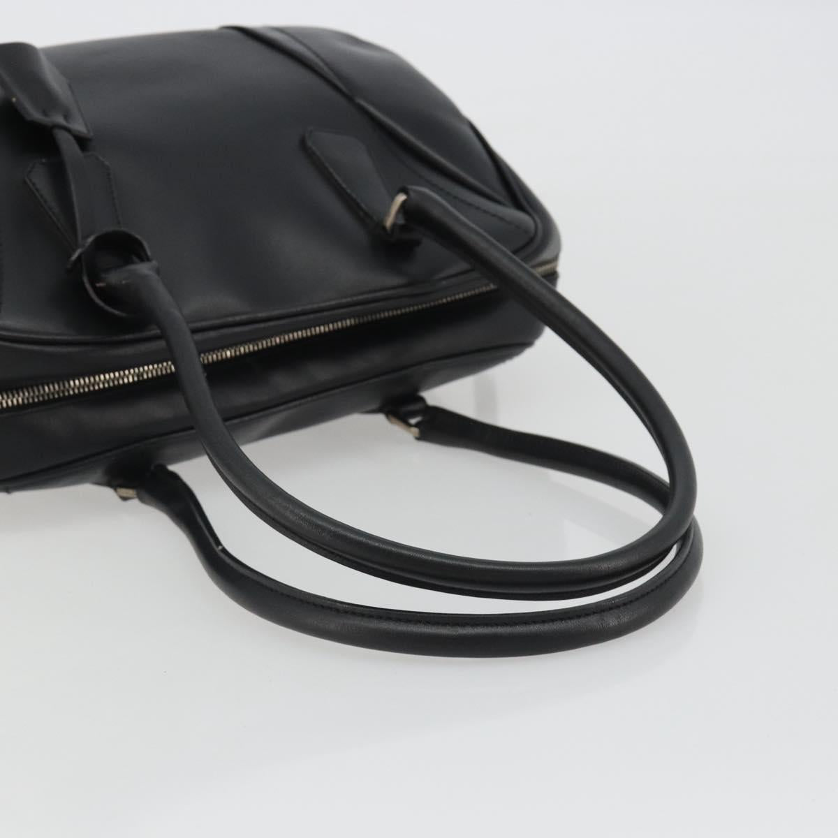 PRADA Bowling ag Hand Bag Leather Black Silver Auth 190893A