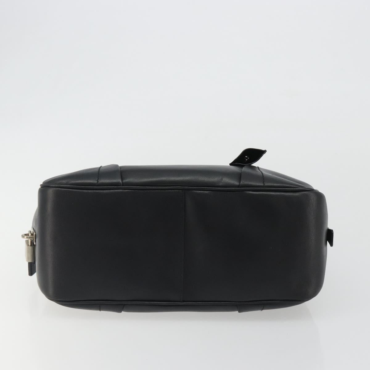 PRADA Bowling ag Hand Bag Leather Black Silver Auth 190893A