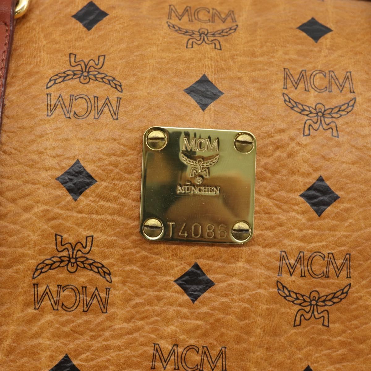 MCM Vicetos Logogram Mini Boston Bag PVC Leather 2way Brown Gold Auth 190895