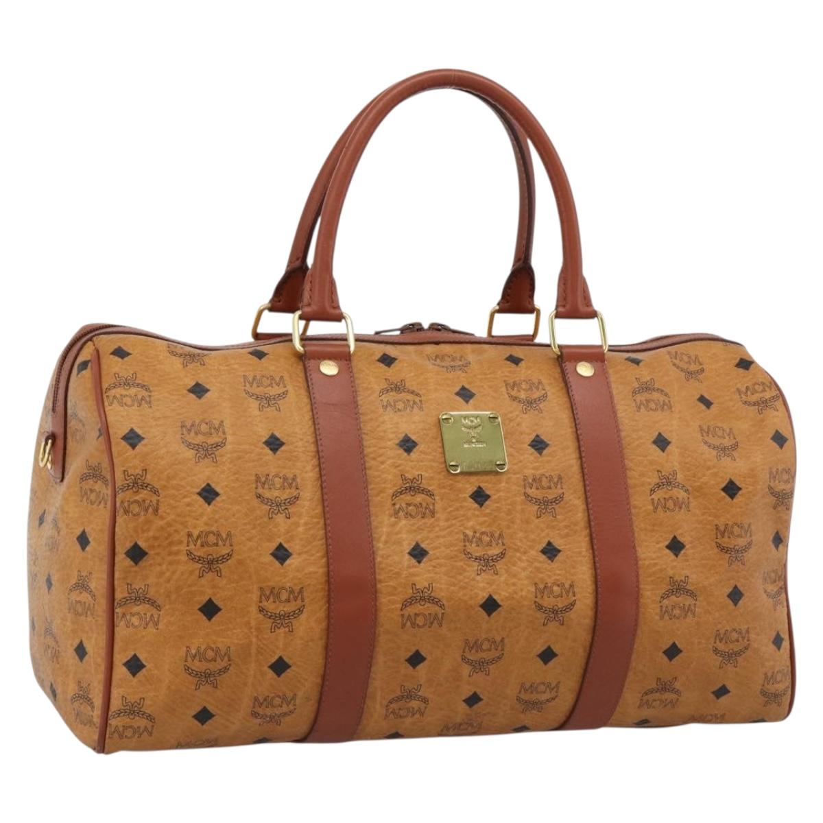 MCM Vicetos Logogram Mini Boston Bag PVC Leather 2way Brown Gold Auth 190895