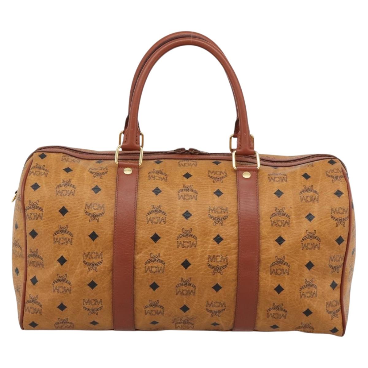 MCM Vicetos Logogram Mini Boston Bag PVC Leather 2way Brown Gold Auth 190895