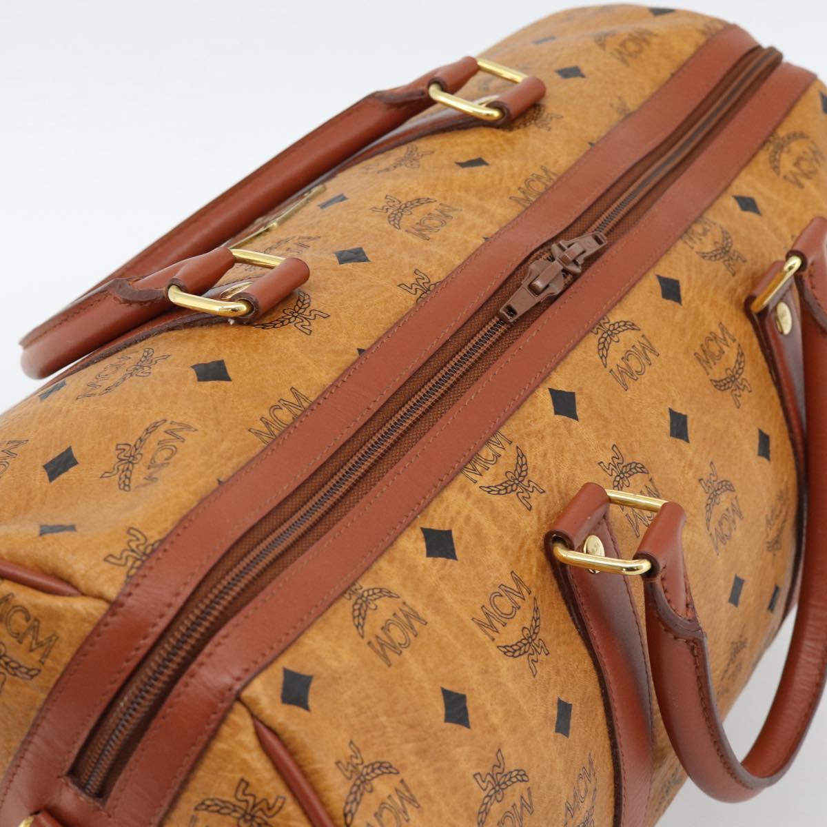 MCM Vicetos Logogram Mini Boston Bag PVC Leather 2way Brown Gold Auth 190895