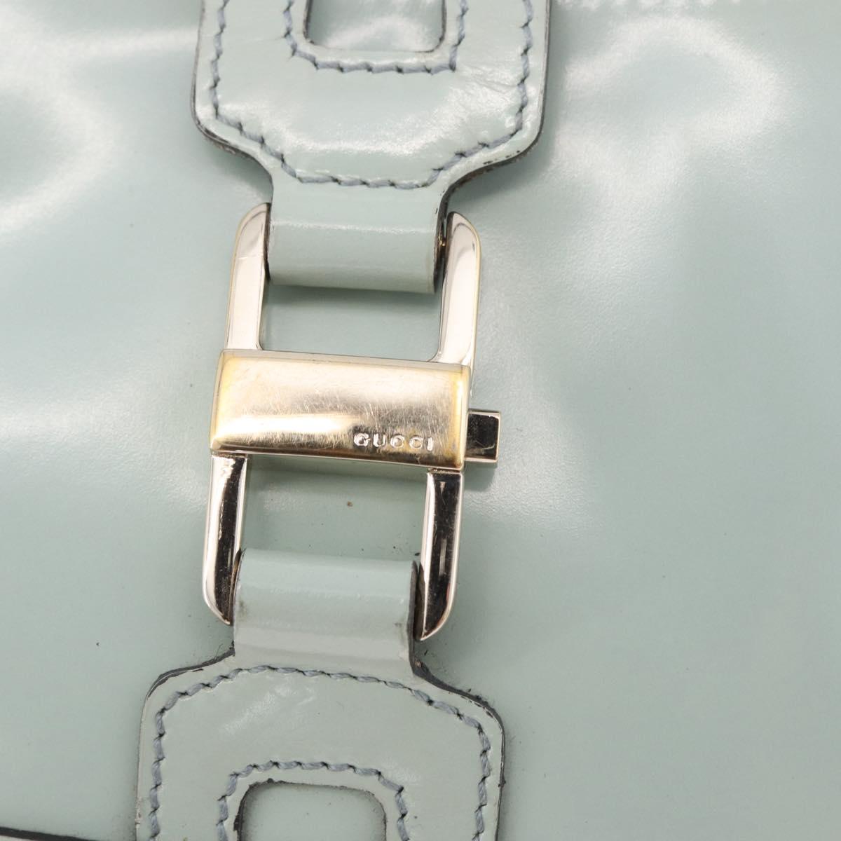 GUCCI Hand Bag Patent Leather Turquoise Blue Silver 005 0817 Auth 190897