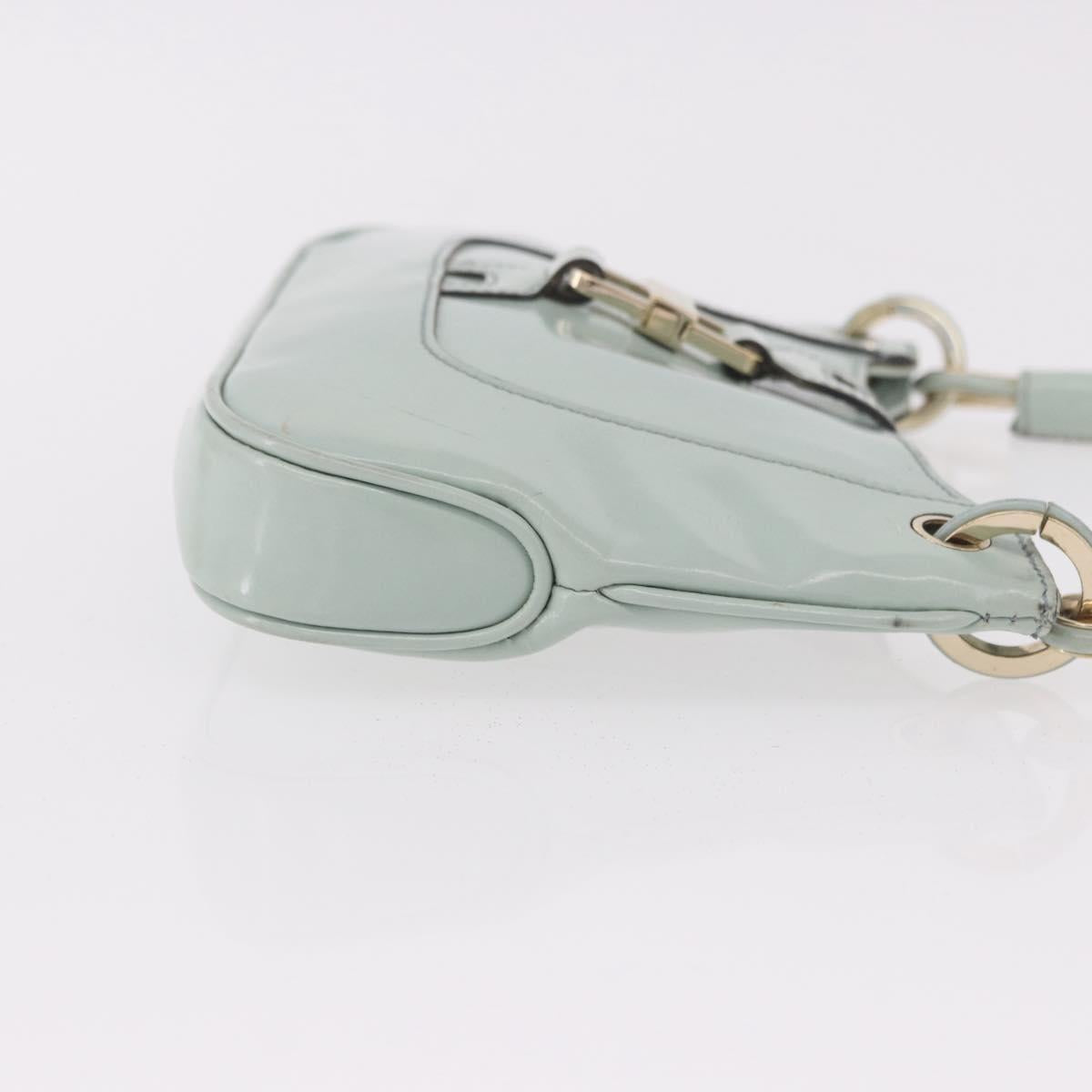 GUCCI Hand Bag Patent Leather Turquoise Blue Silver 005 0817 Auth 190897