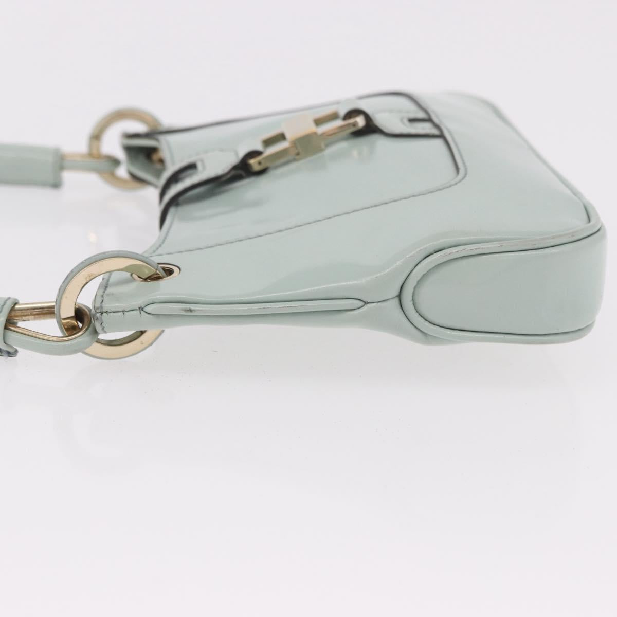 GUCCI Hand Bag Patent Leather Turquoise Blue Silver 005 0817 Auth 190897