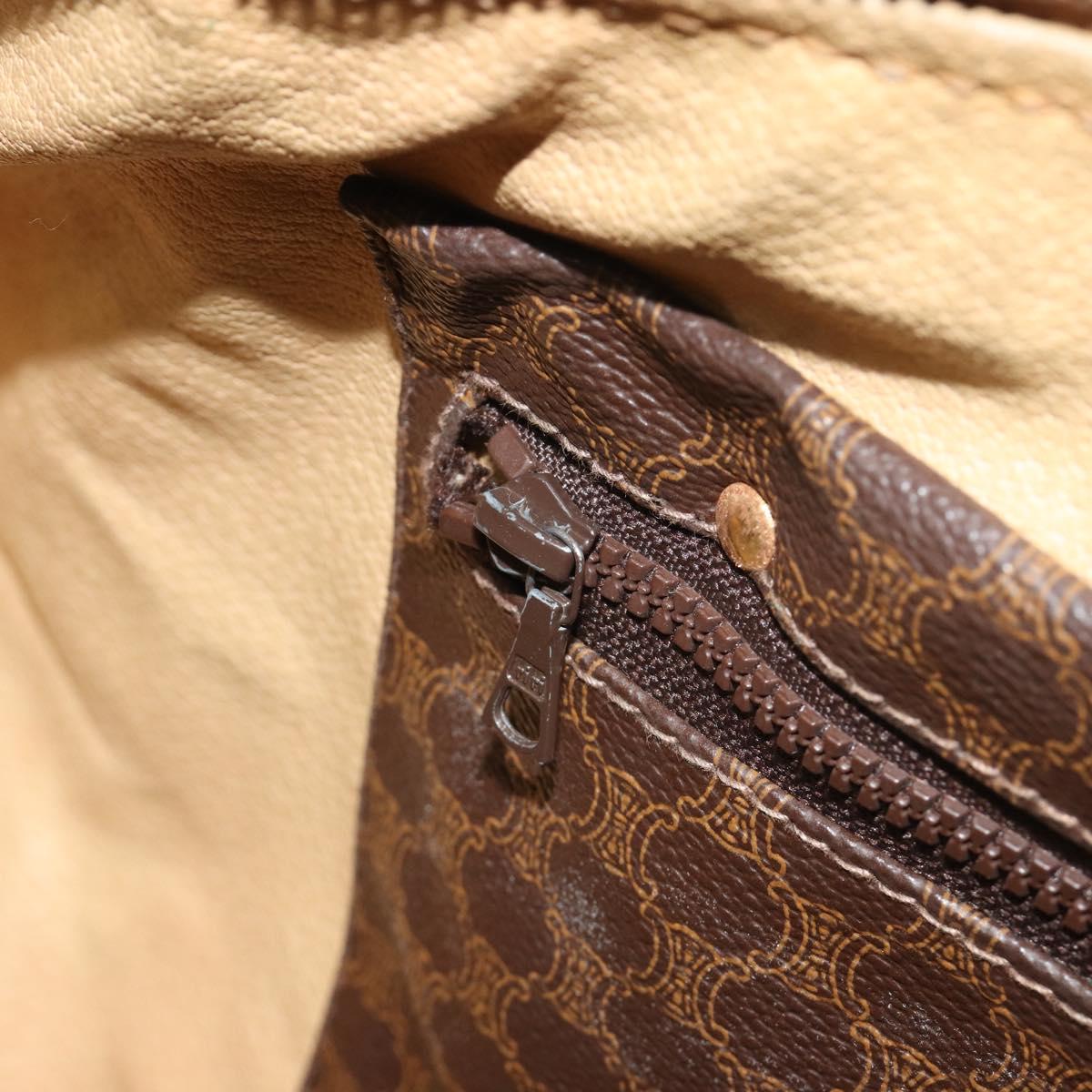 CELINE Macadam Canvas Boston Bag PVC Leather Brown Gold Auth 190906