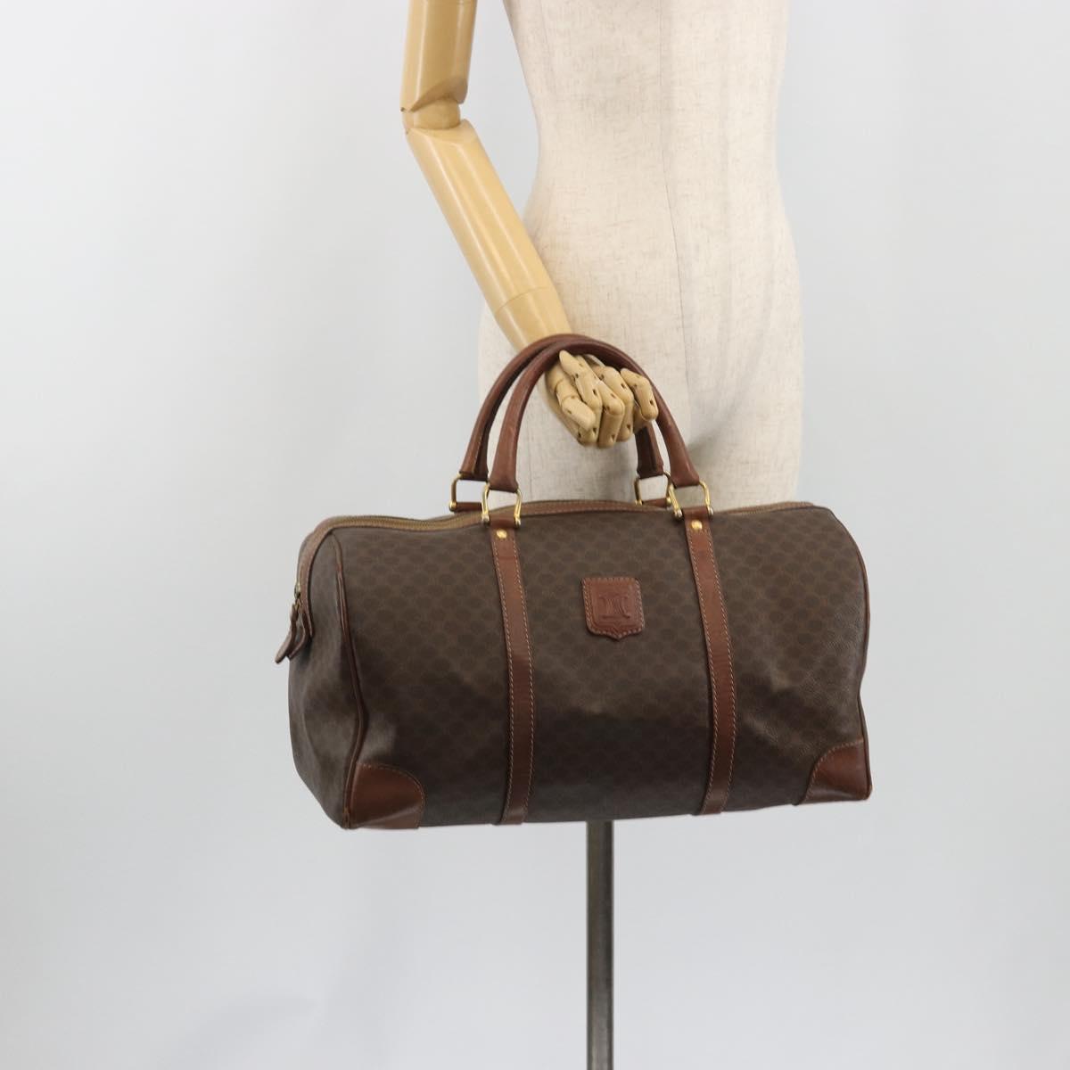 CELINE Macadam Canvas Boston Bag PVC Leather Brown Gold Auth 190906