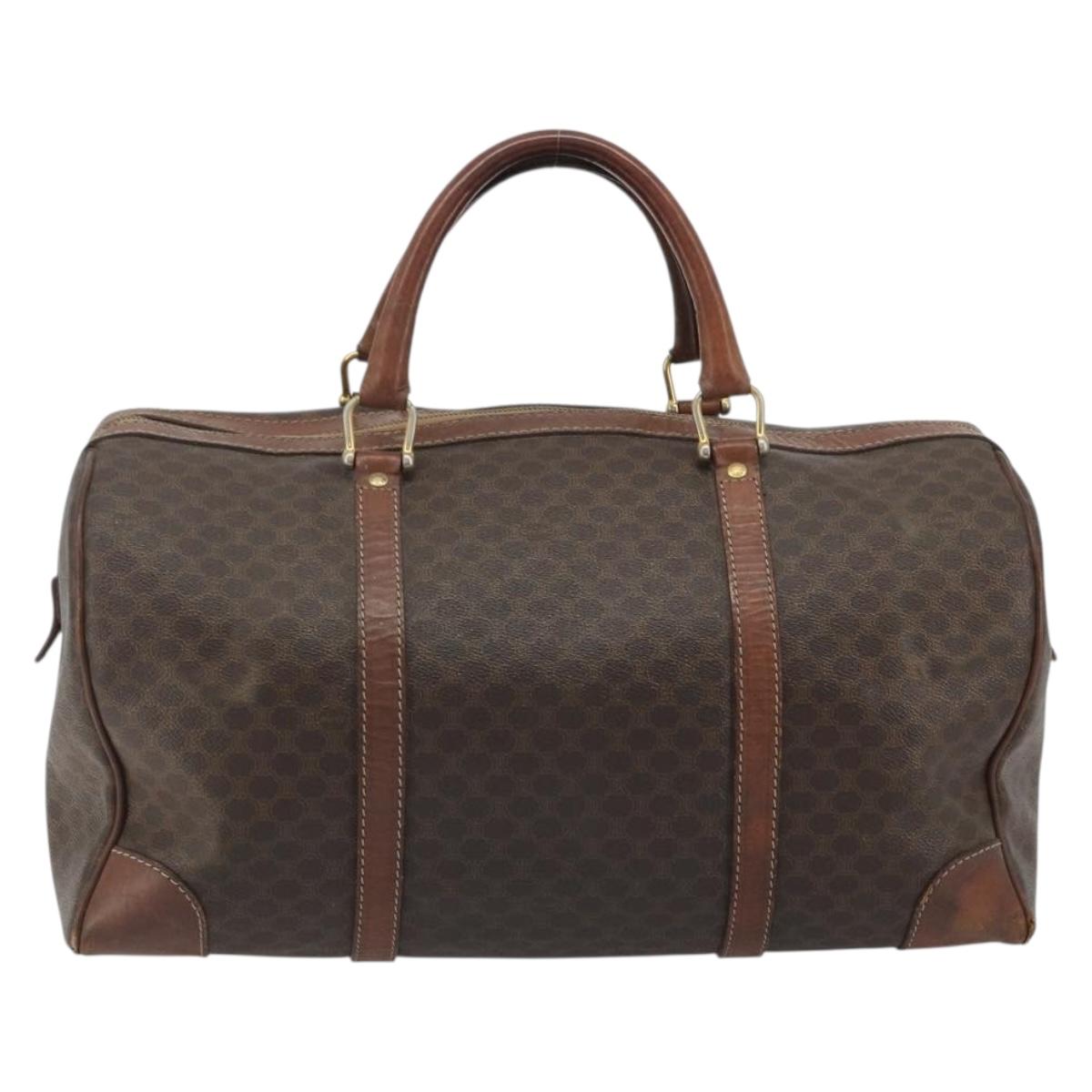 CELINE Macadam Canvas Boston Bag PVC Leather Brown Gold Auth 190906