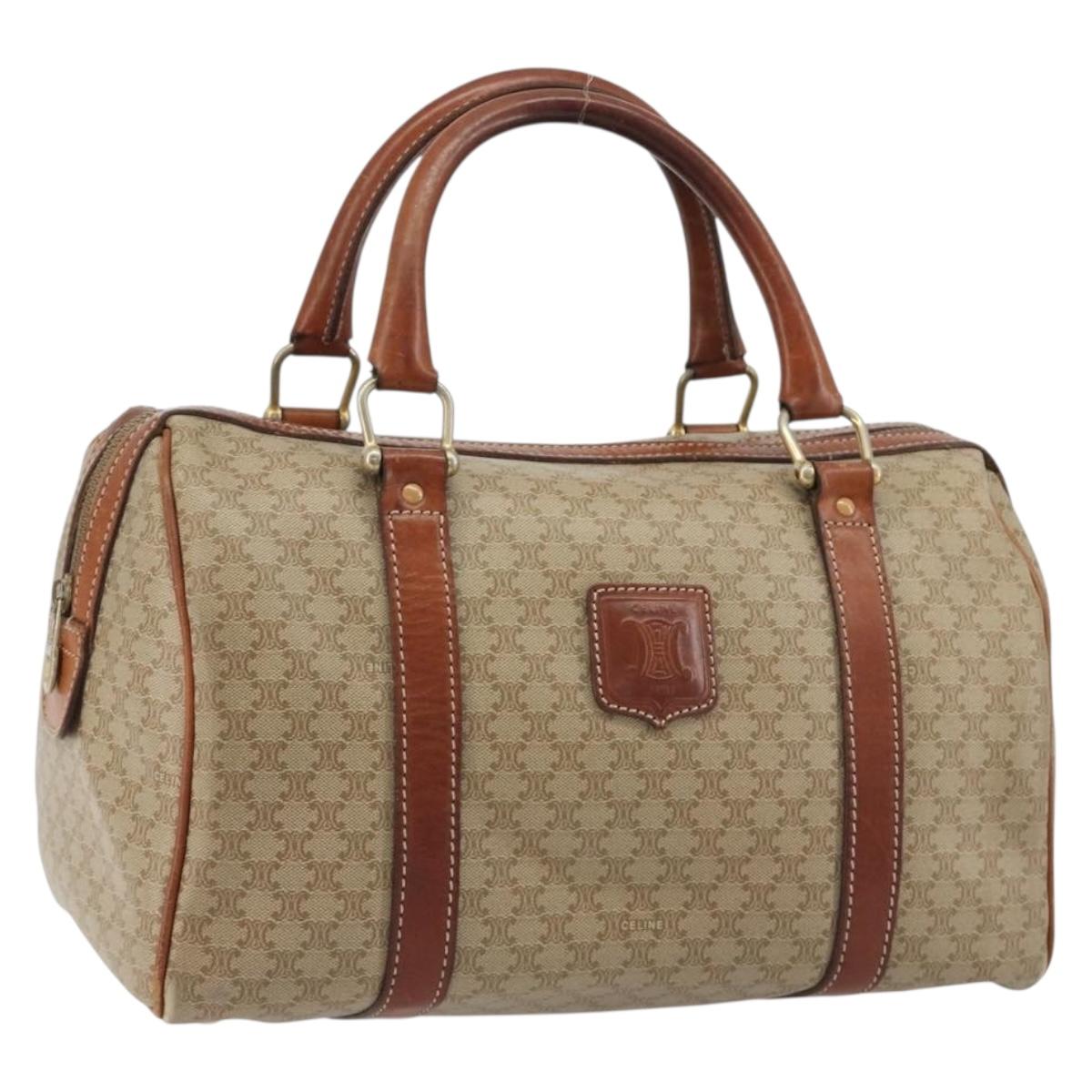 CELINE Macadam Canvas Boston Bag PVC Beige Gold Auth 190908