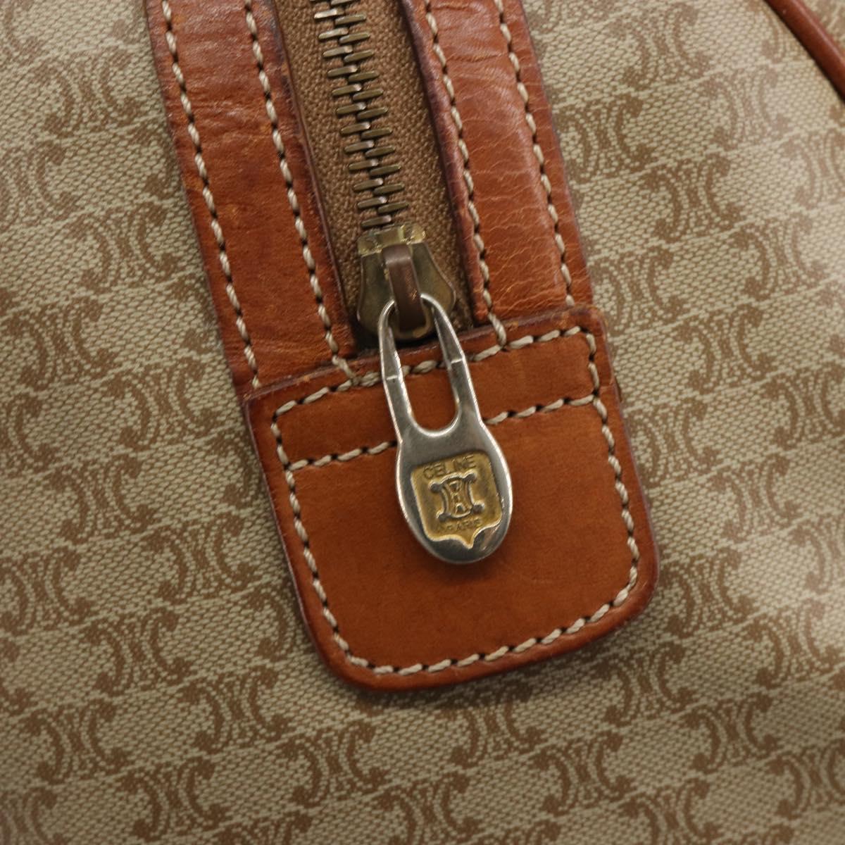 CELINE Macadam Canvas Boston Bag PVC Beige Gold Auth 190908