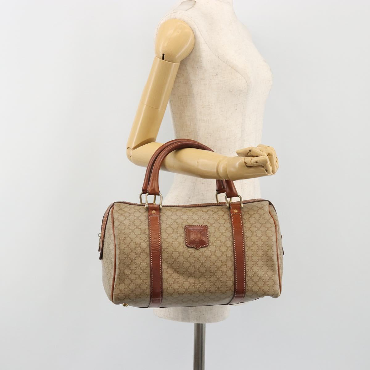 CELINE Macadam Canvas Boston Bag PVC Beige Gold Auth 190908