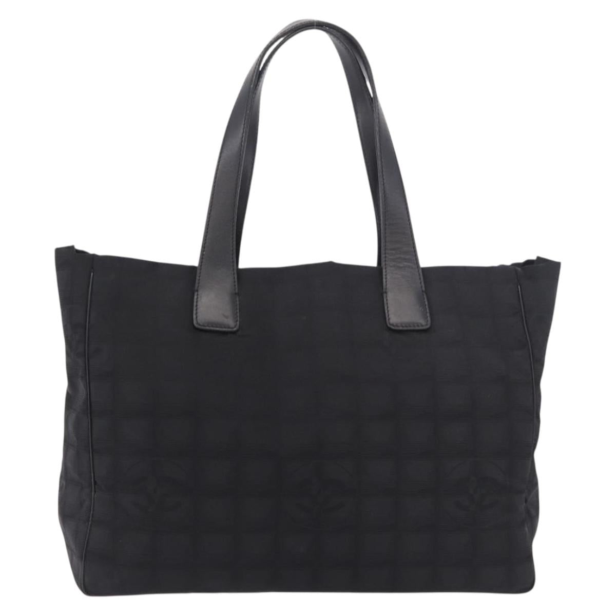 CHANEL New Travel Line Tote Bag Canvas Black Gold CC Auth 190911