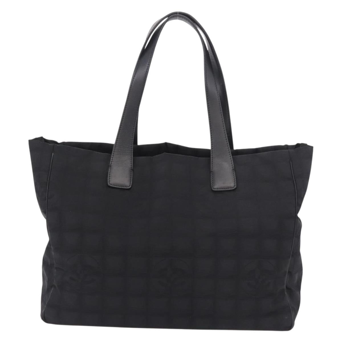 CHANEL New Travel Line Tote Bag Canvas Black Gold CC Auth 190911