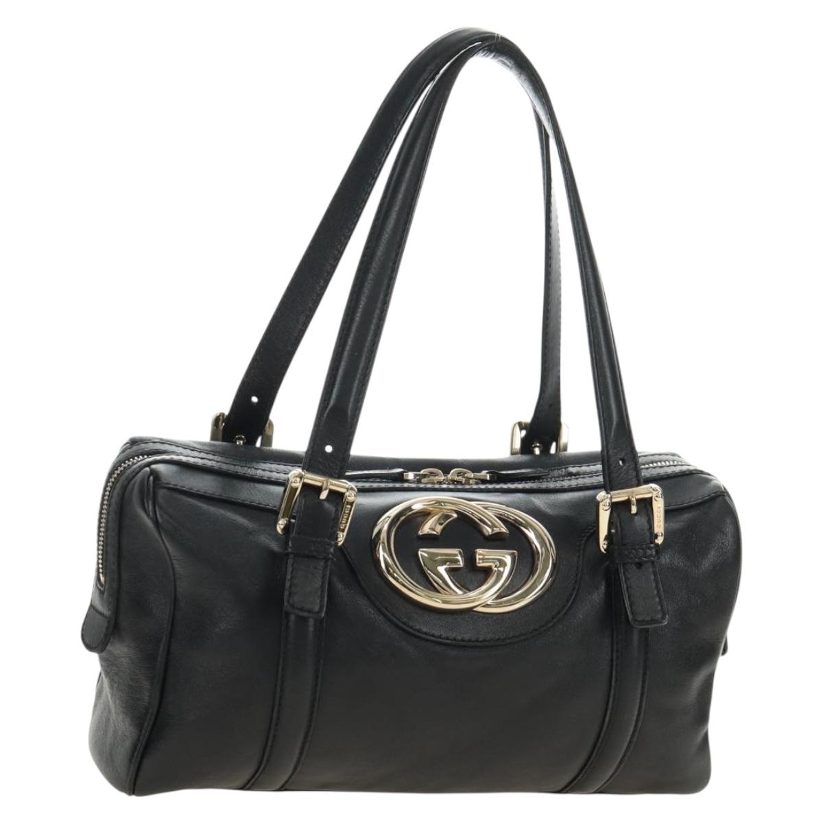 GUCCI Hand Bag Leather Black Gold 170009 Auth 190912SAV