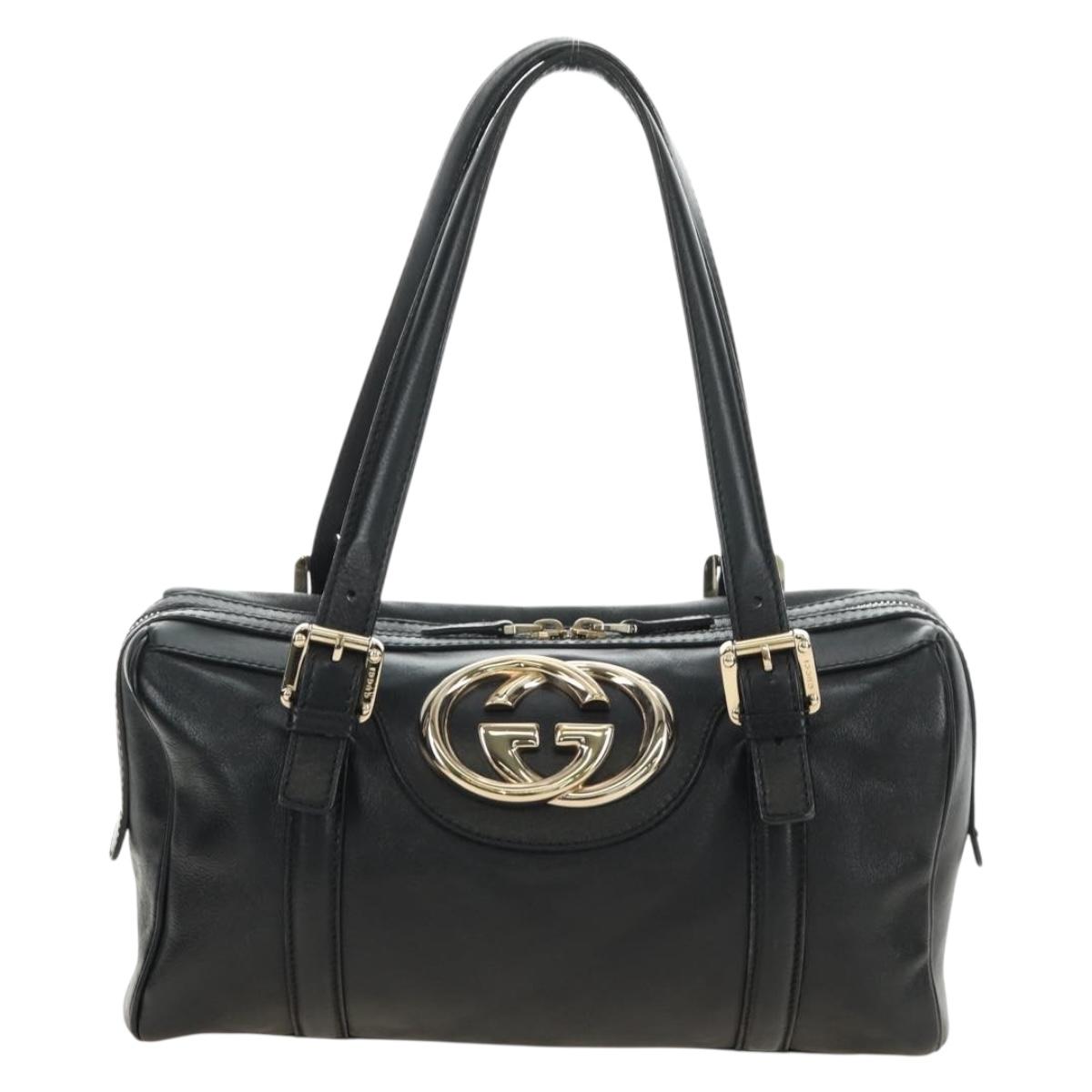GUCCI Hand Bag Leather Black Gold 170009 Auth 190912SAV