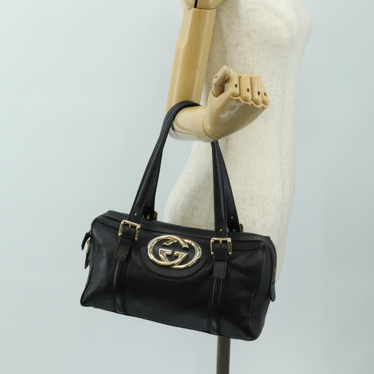 GUCCI Hand Bag Leather Black Gold 170009 Auth 190912SAV