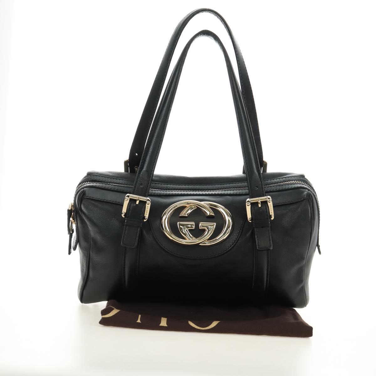 GUCCI Hand Bag Leather Black Gold 170009 Auth 190912SAV