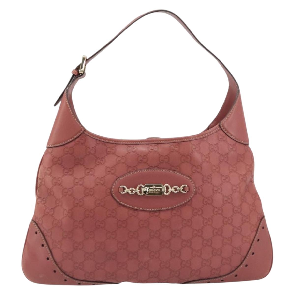 GUCCI GG Canvas Guccissima Horsebit Bag Leather Pink Gold 145781 Auth 190915