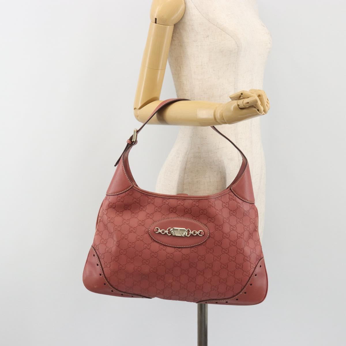 GUCCI GG Canvas Guccissima Horsebit Bag Leather Pink Gold 145781 Auth 190915