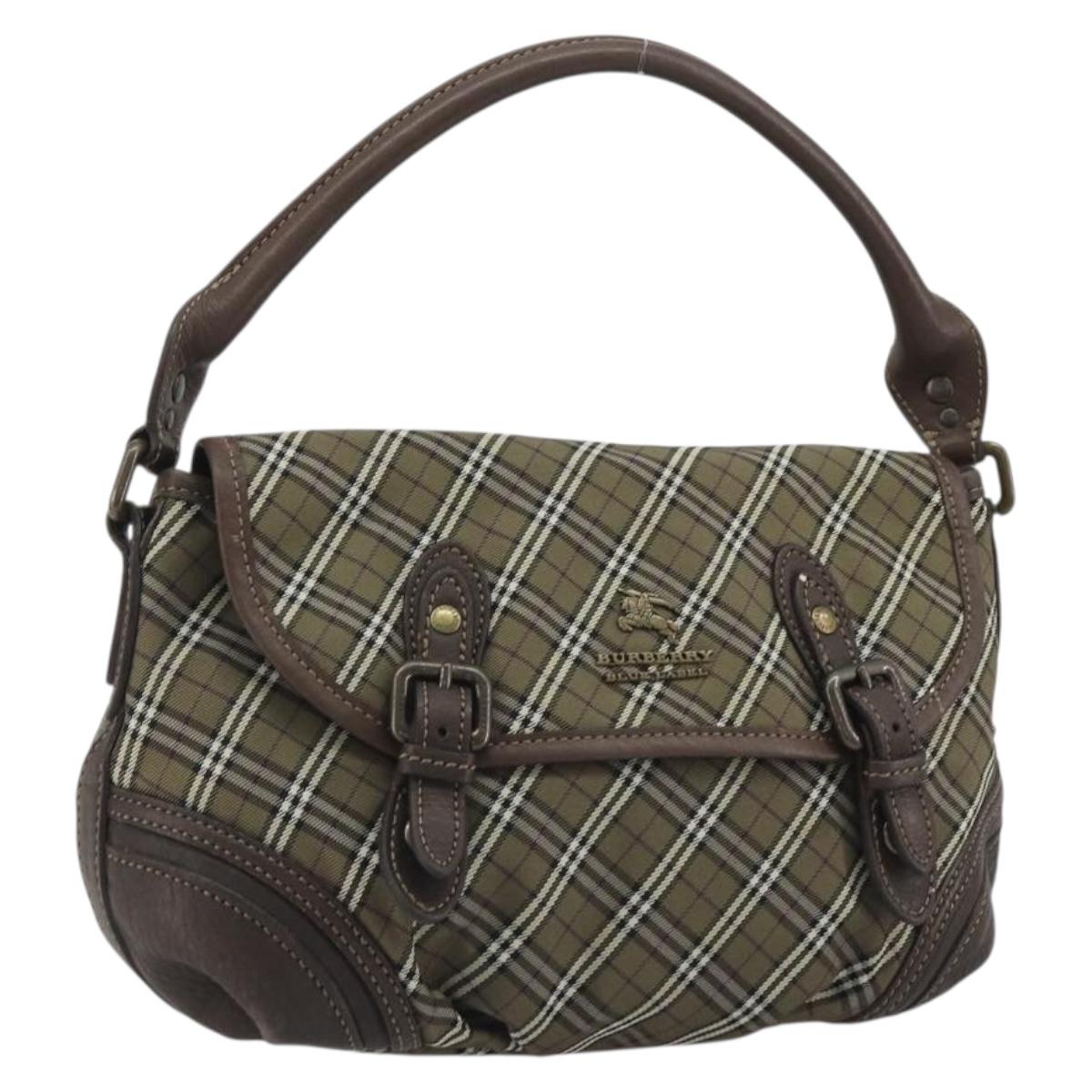 BURBERRY Nova Check Blue Label Hand Bag Canvas Green Gold Auth 190918A