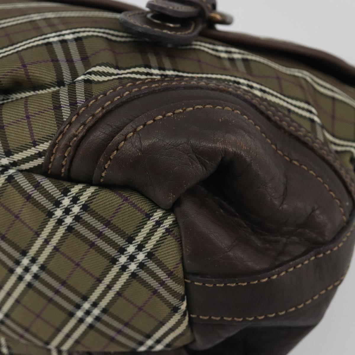 BURBERRY Nova Check Blue Label Hand Bag Canvas Green Gold Auth 190918A