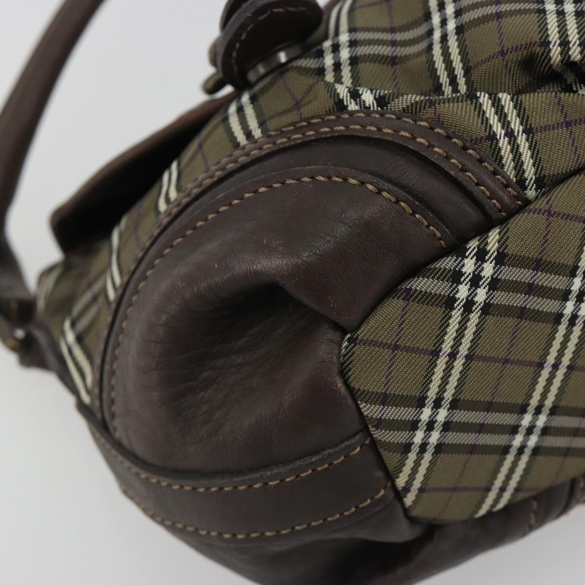 BURBERRY Nova Check Blue Label Hand Bag Canvas Green Gold Auth 190918A