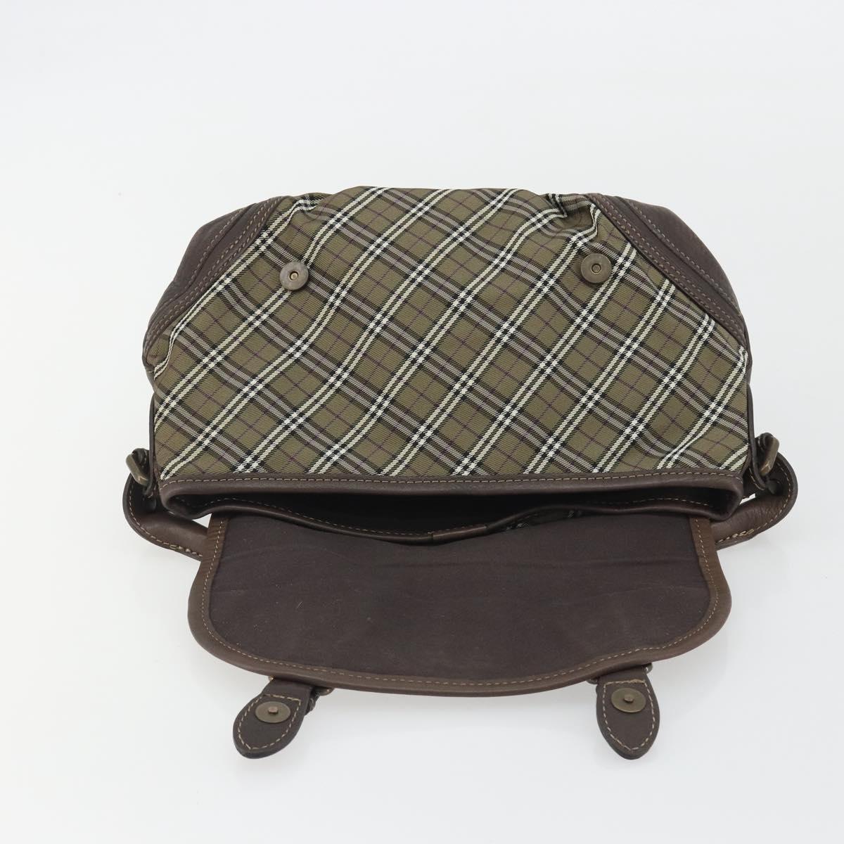 BURBERRY Nova Check Blue Label Hand Bag Canvas Green Gold Auth 190918A