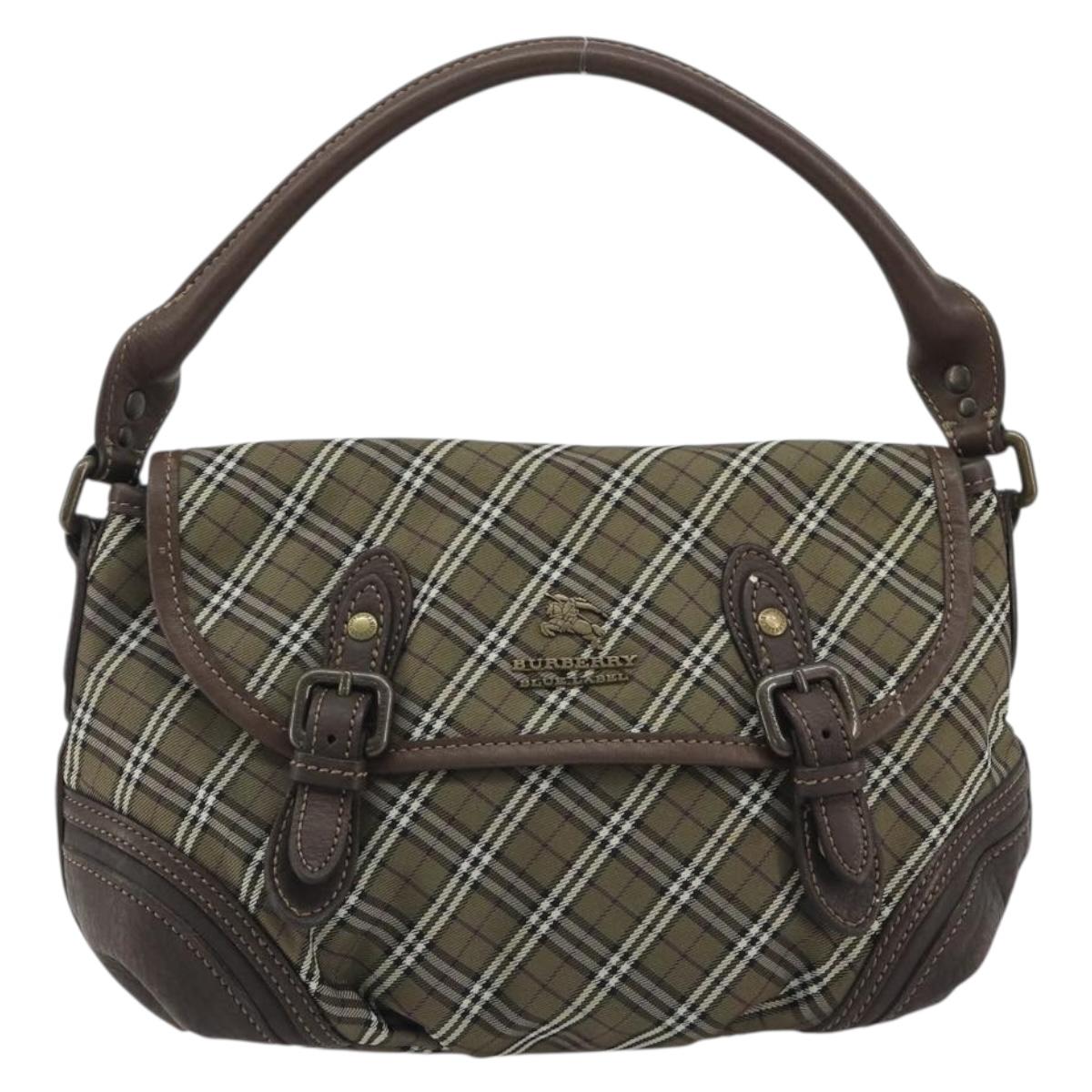 BURBERRY Nova Check Blue Label Hand Bag Canvas Green Gold Auth 190918A