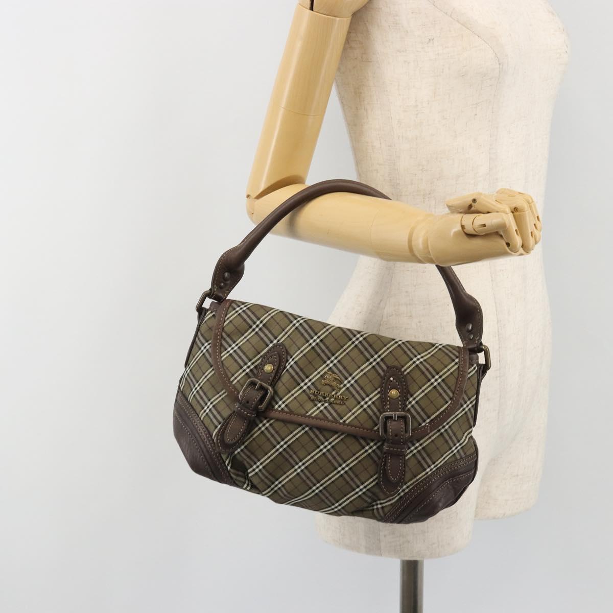 BURBERRY Nova Check Blue Label Hand Bag Canvas Green Gold Auth 190918A