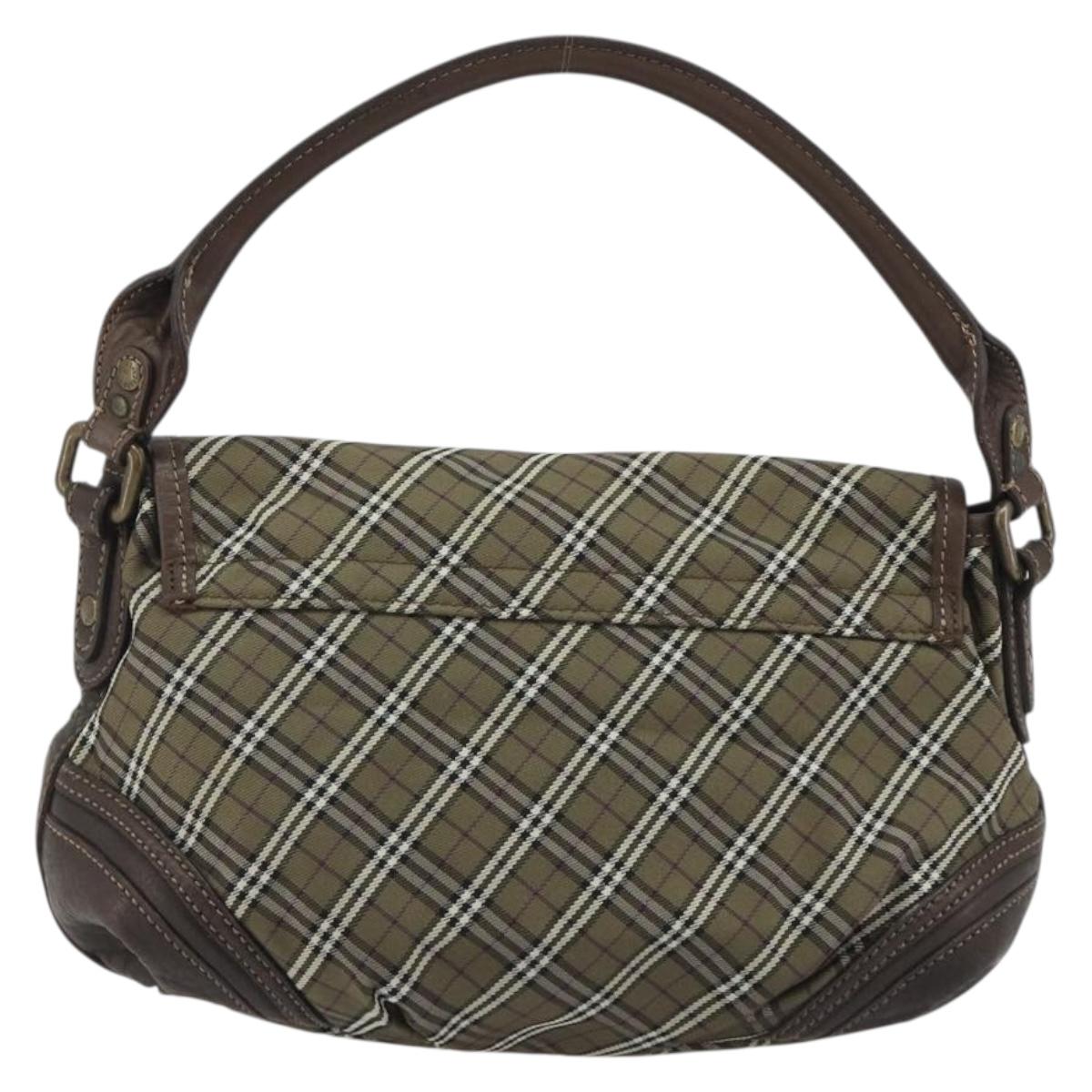 BURBERRY Nova Check Blue Label Hand Bag Canvas Green Gold Auth 190918A