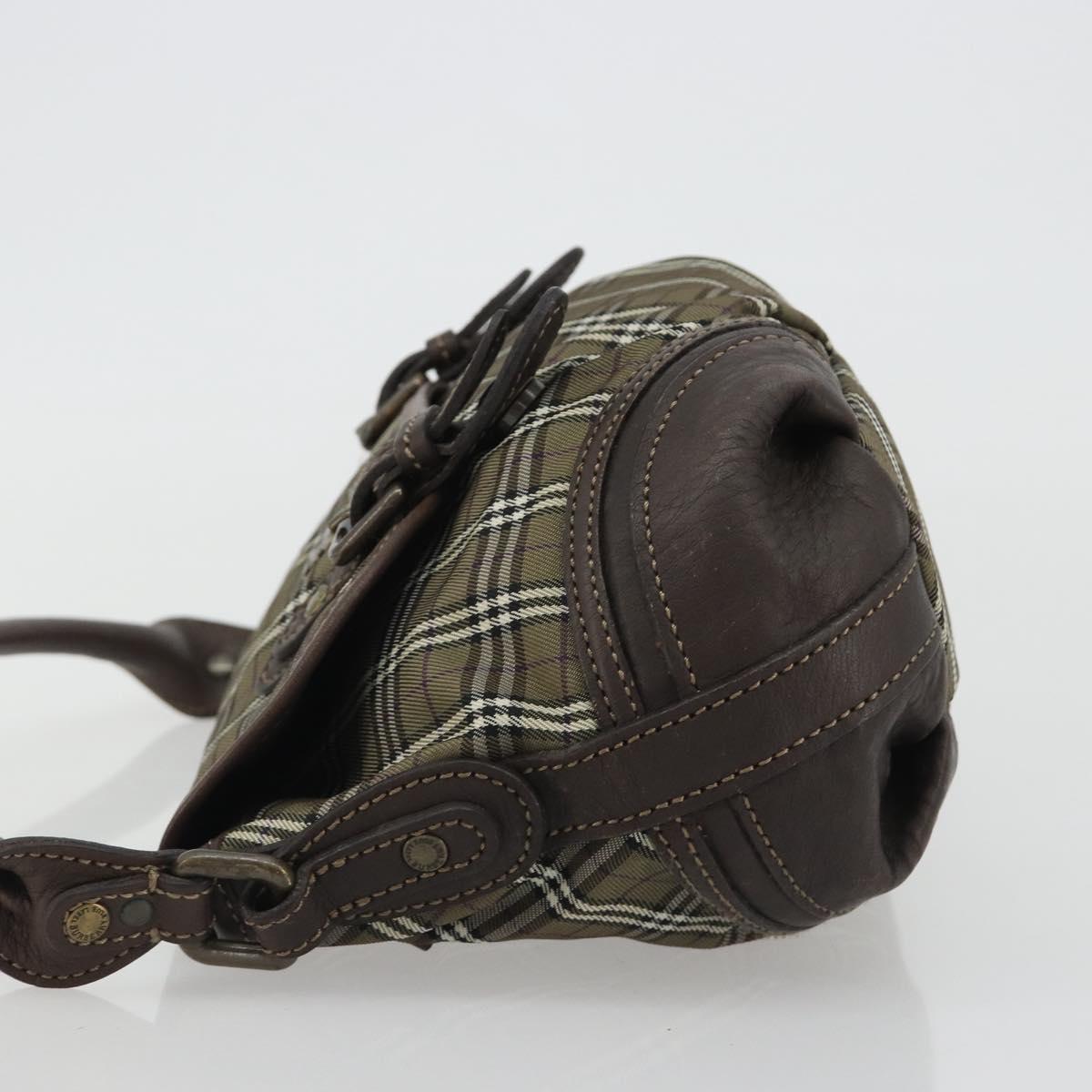 BURBERRY Nova Check Blue Label Hand Bag Canvas Green Gold Auth 190918A