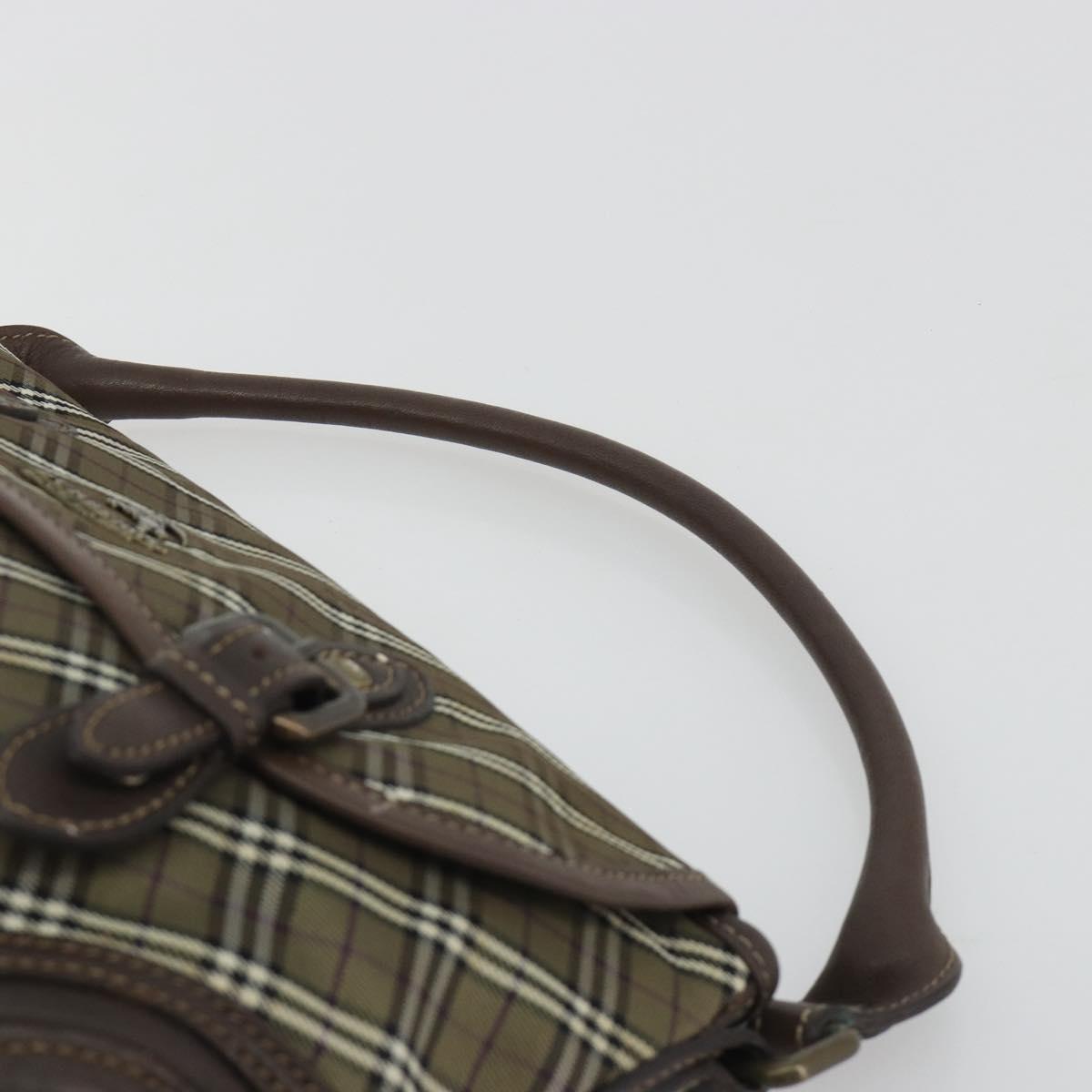 BURBERRY Nova Check Blue Label Hand Bag Canvas Green Gold Auth 190918A